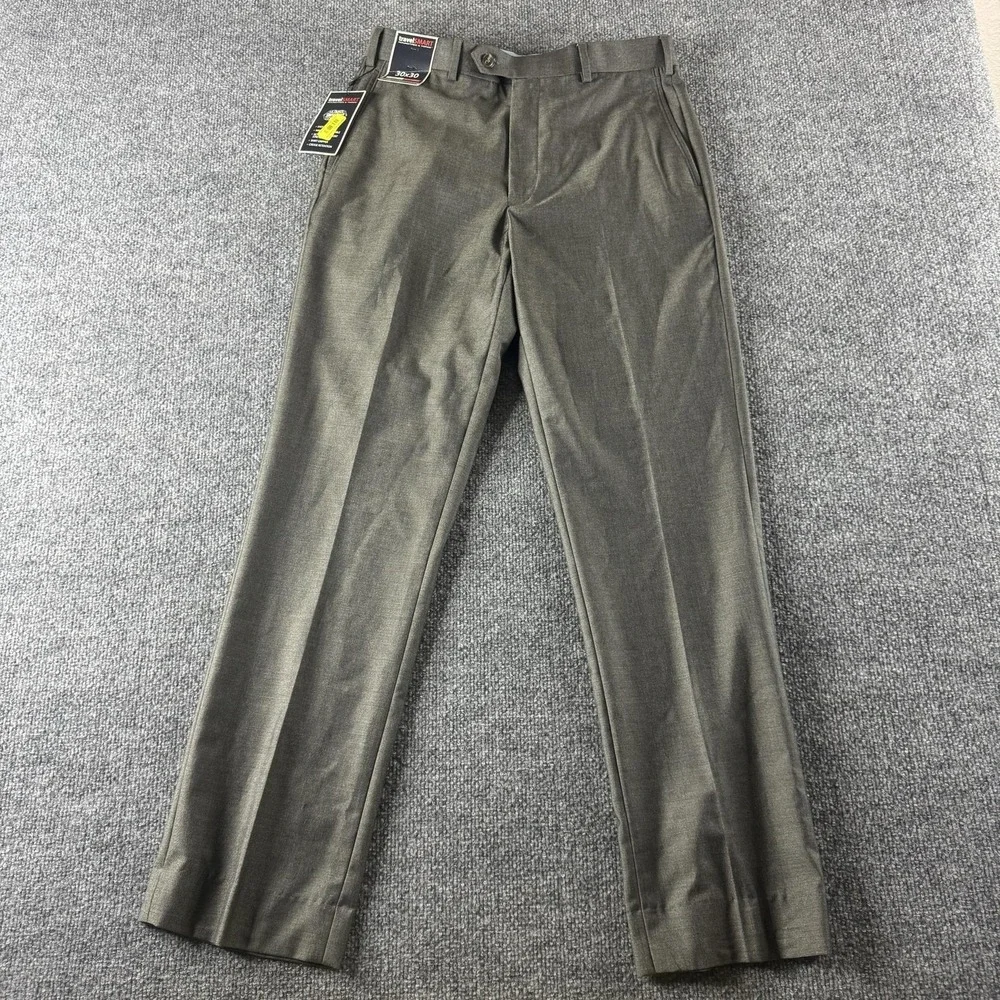 Roundtree & Yorke TravelSMART Pants Mens 30x30 Gray Classic Fit Dress Stretch